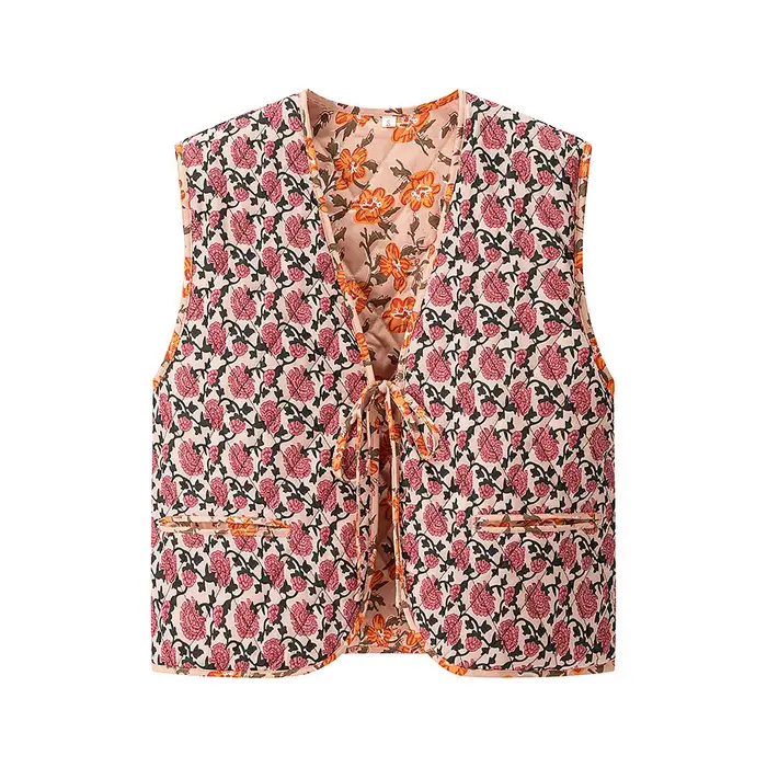 Nouvelle Collection 2025 – Gilet Imprimé Sans Manches Tendance pour Femme – Haut Simple Col V Style Décontracté en Tissu Polyester – Vêtement Transfrontalier