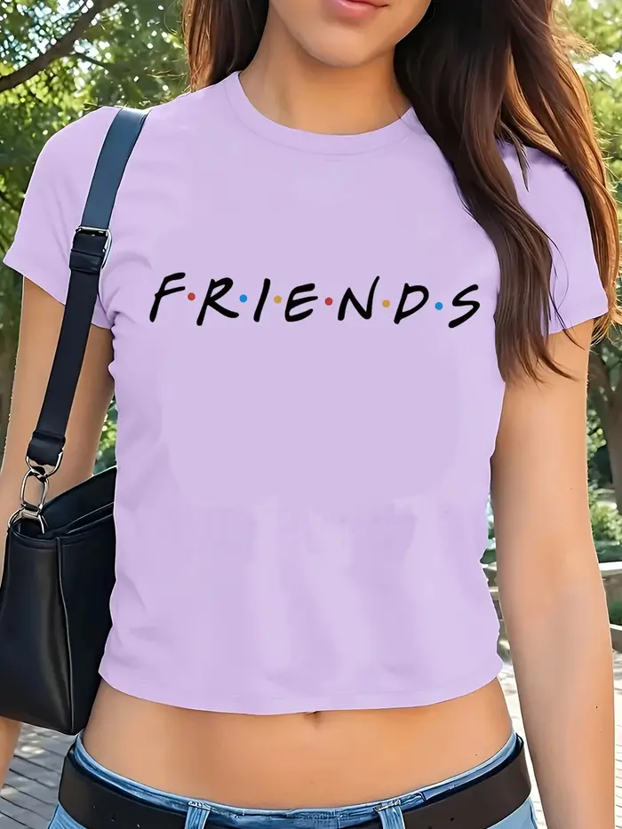 Recadrée Friends émission de télévision meilleurs amis lettre impression T-shirt Y2K à manches courtes haut court printemps été vêtements pour femmes