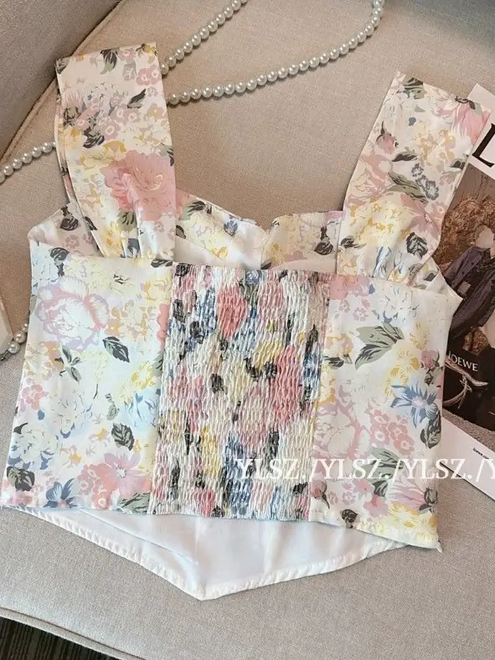 Zoki Chic recadrée réservoirs floraux femmes mince Sexy doux mode Camis