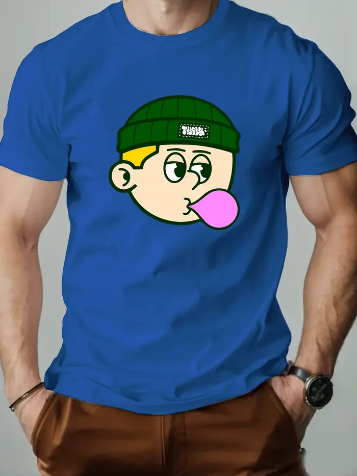 T-shirts en coton pour hommes bulles de soufflage dessin animé imprimé T-Shirt col rond respirant Streetwear mode haute