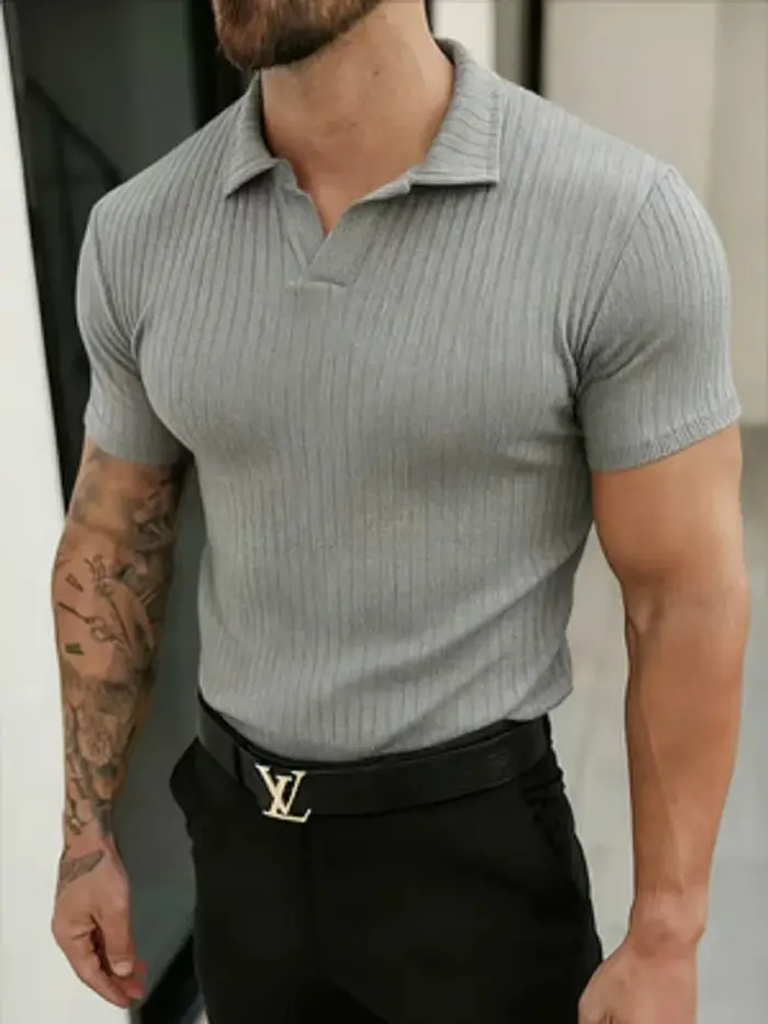 Polo à manches courtes en maille côtelée amincissante pour homme