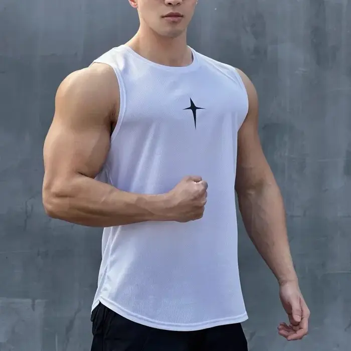 Été gilet sans manches sport de plein air débardeur course fitness maillot de corps séchage rapide col rond gymnase T-shirt hommes dessus respirants