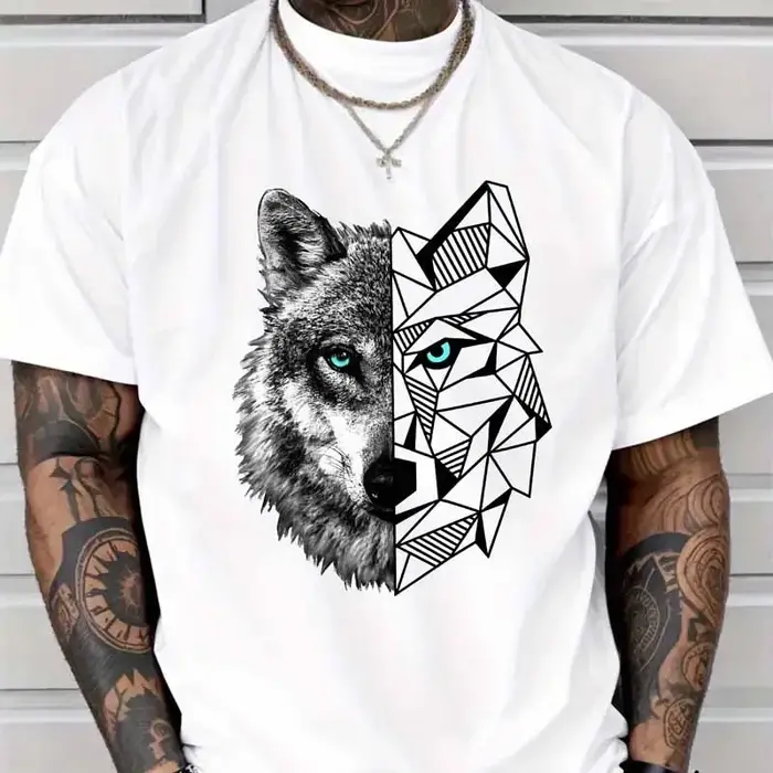 T-shirts à imprimé graphique Snow Wolf pour enfants et hommes, mode décontractée, style vintage, hau