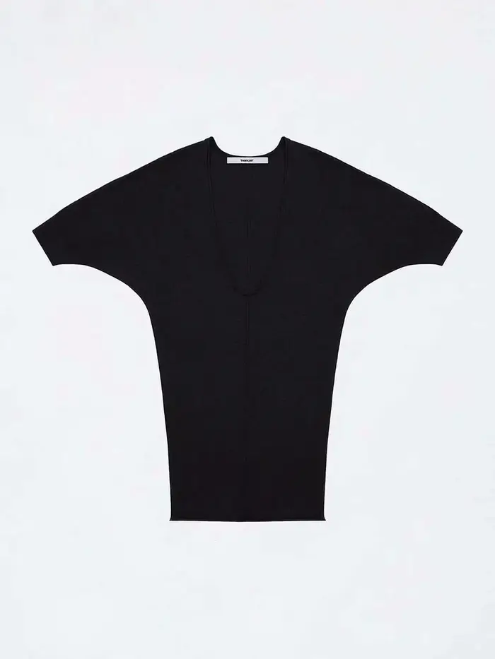 Le haut tricoté à col en V profond violet noir peut être porté à la fois devant et dos