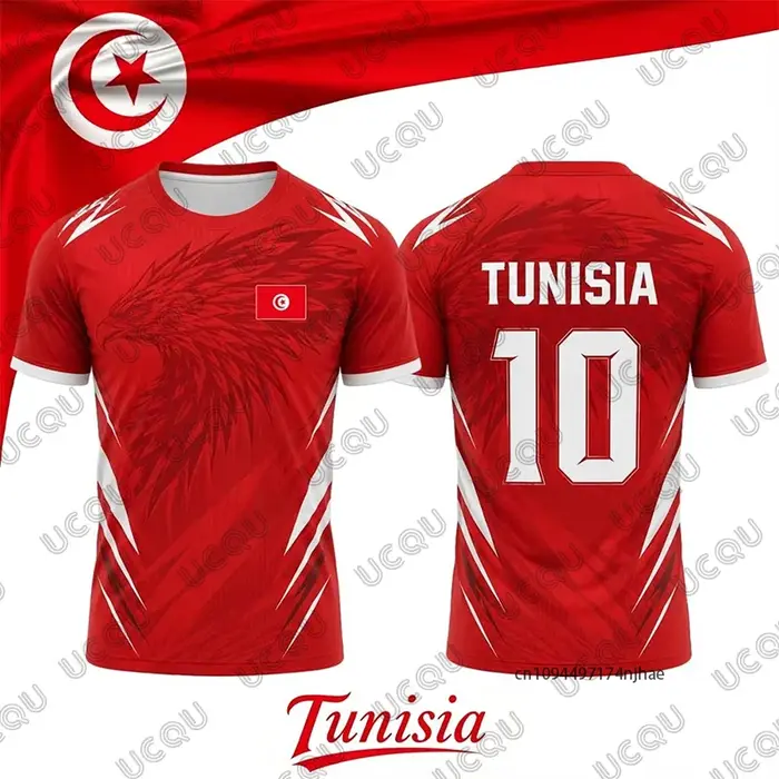 Nouveau maillot de football d'été à imprimé drapeau tunisien pour hommes et femmes