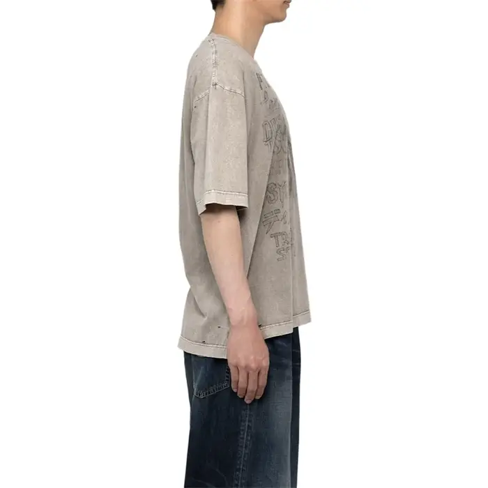 T-shirt à manches courtes pour hommes, col rond dégradé délavé, rétro, décontracté, ample, pour hommes