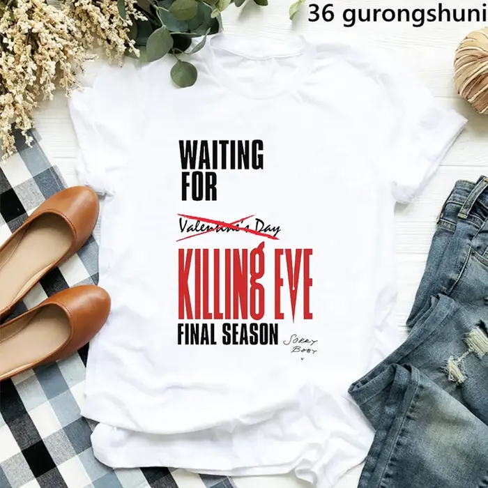 T-shirt manches courtes femme, estival et à la mode, avec poche imprimée, Killing Eve, Harajuku