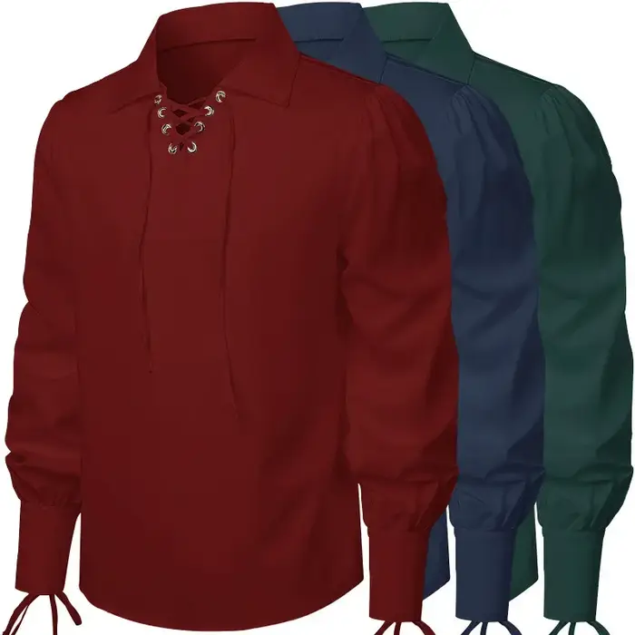 Chemise rétro médiévale à manches longues pour hommes et femmes