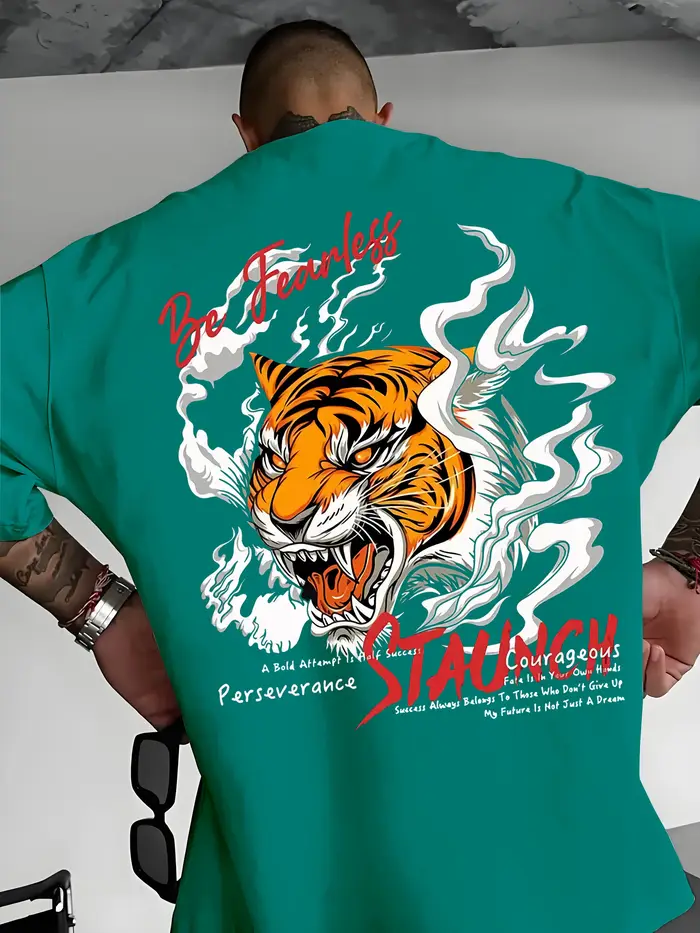 T-shirt col rond pour hommes, mode d'été, motif tigre en colère, Micro élastique, respirant, haut de