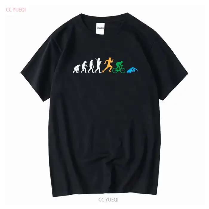 T-shirt Evolution Tri amusant pour homme, pour triathlon, course de vélo, manches longues ou courtes