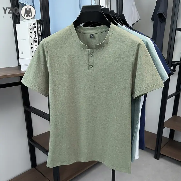 T-shirt à col Henley anti-rides pour homme