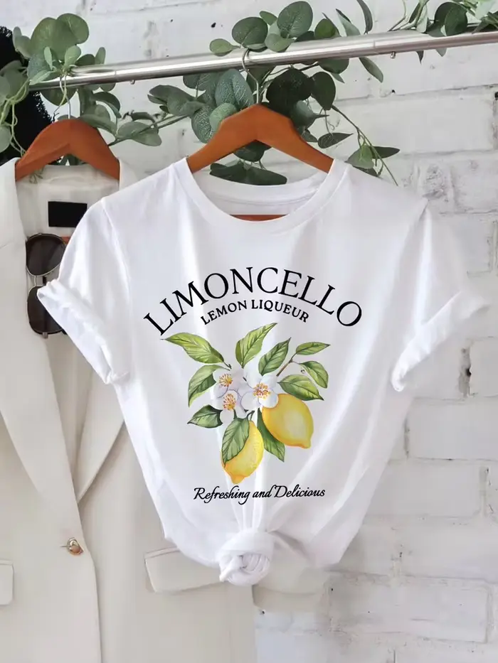 T-shirt imprimé citron pour femme – Manches courtes légères et respirantes