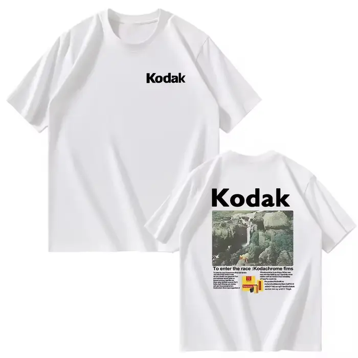 T-shirt graphique Kodak Rainbow Stripe Logo 2026 été homme femme 100% coton vintage streetwear décon