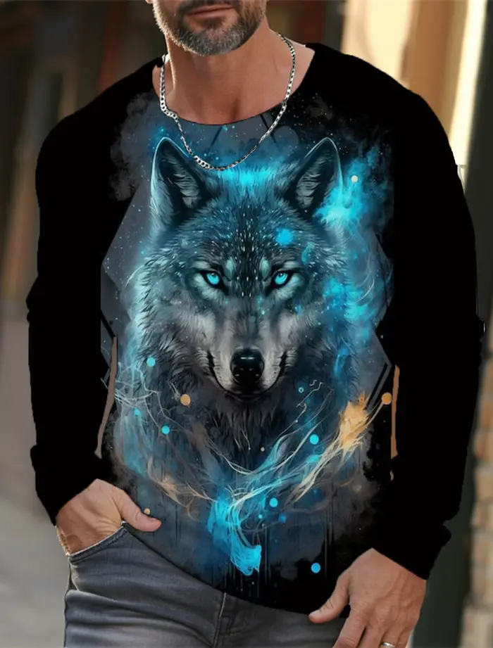 T-shirt à manches longues The Wolf Graphic pour hommes, vêtements pour hommes, haut décontracté, t-s