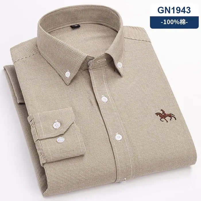 Oxford – chemises à manches longues pour hommes, 100% coton, à carreaux, doux, coupe régulière, robe