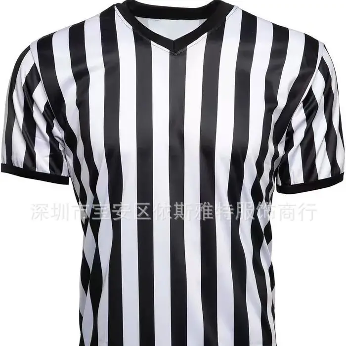 Nouveau T-shirt d'arbitre à col à revers côtelé rayé noir et blanc pour hommes et femmes