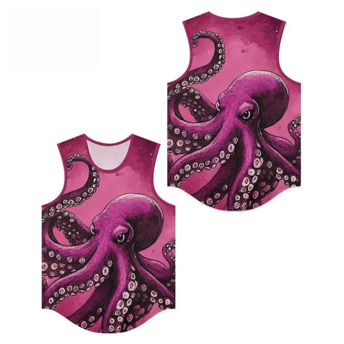 Hommes débardeur gilets fonds marins tentacules méduses imprimé à la mode respirant plage coupe ample vêtements de sport sport vêtements surdimensionnés