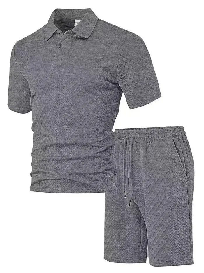 Nouvelle collection été 2025 : Ensemble décontracté pour homme – Polo à revers, chemise à manches courtes et short, texture jacquard