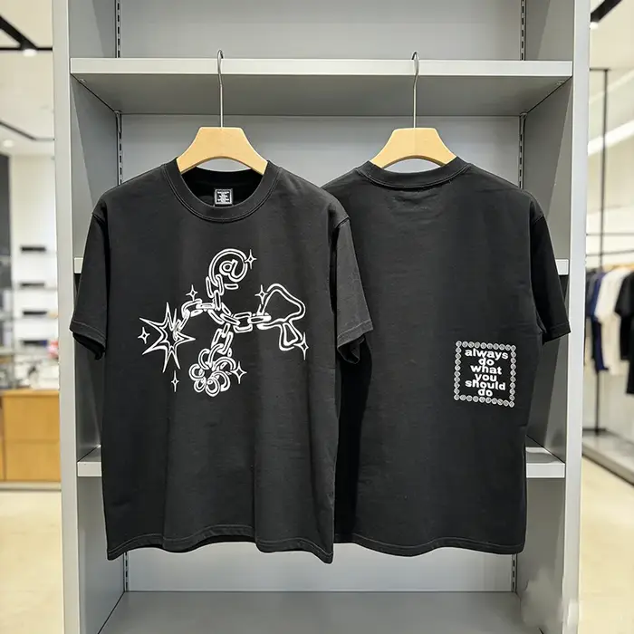Nouveau T-shirt Streetwear ADWYSD pour Homme – Motif Cœur et Étoile Chaîné – Col Rond Oversize – Liv