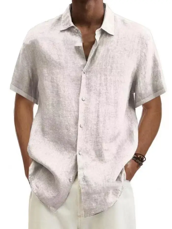 Chemise à manches courtes pour homme en mélange de lin, col boutonné décontracté, légère et respirante