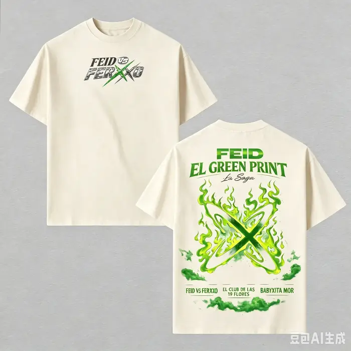 T-shirt Feid Ferxxo El Green Print La Saga pour hommes et femmes