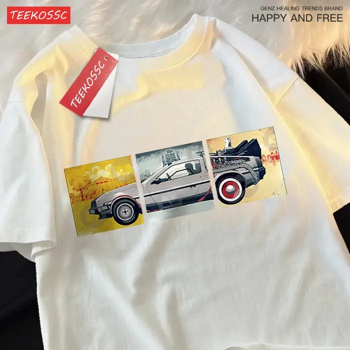 Retour vers le futur film voiture t-shirt hommes dessins animés vêtements pour hommes en vrac coton 
