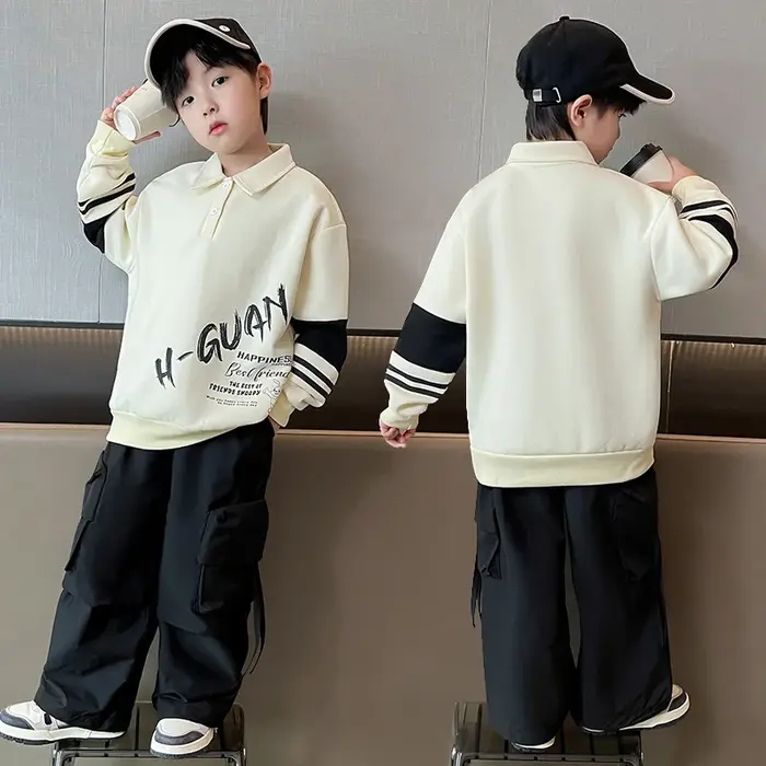 Mode garçons Polo sweat tenue printemps automne adolescents pull décontracté grands enfants col rabattu hauts