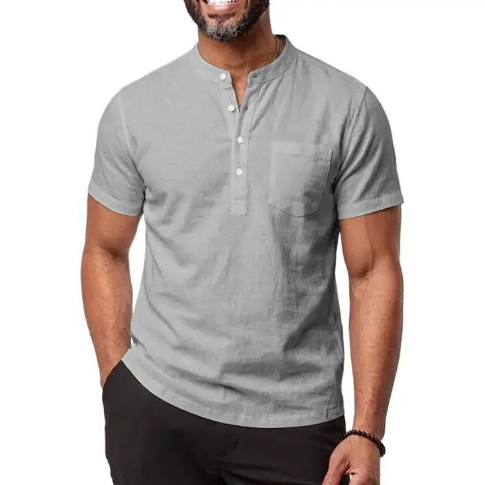 Nouvelle Chemise à Manches Courtes pour Homme, T-shirts Couleur Unie en Lin et Coton, Chemises d'Été