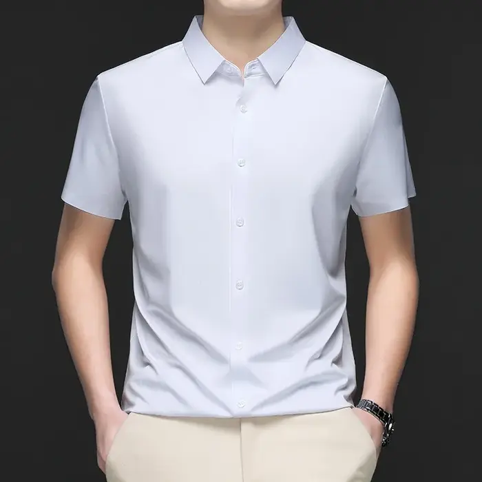 Hommes mûrier soie chemises habillées affaires résistant aux rides sans fer à la mode haut de gamme homme hauts et t-shirts glace Cool chemise vêtements d'été