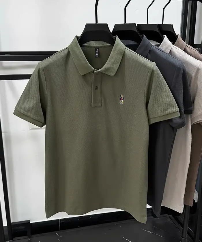 Marque de mode ours en peluche brodé polo à manches courtes haut de gamme 100% pur coton confortable respirant hommes revers T-shirt