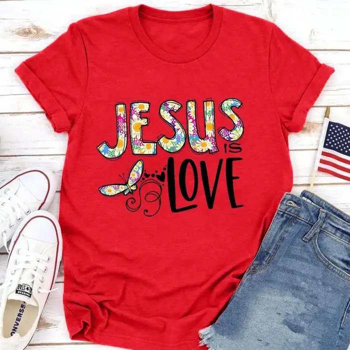 Jésus amour imprimer femmes t-shirt à manches courtes col rond lâche
