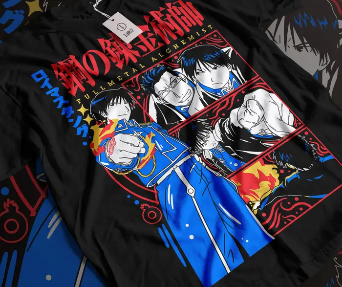 T-shirt classique japonais avec impression graphique de Manga FULLMETAL ALCHEMIST