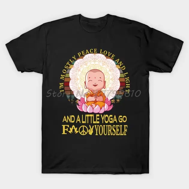T-shirt humoristique pour homme et femme, I'm Mostly Peace, Love, Light and A Little, Yoga