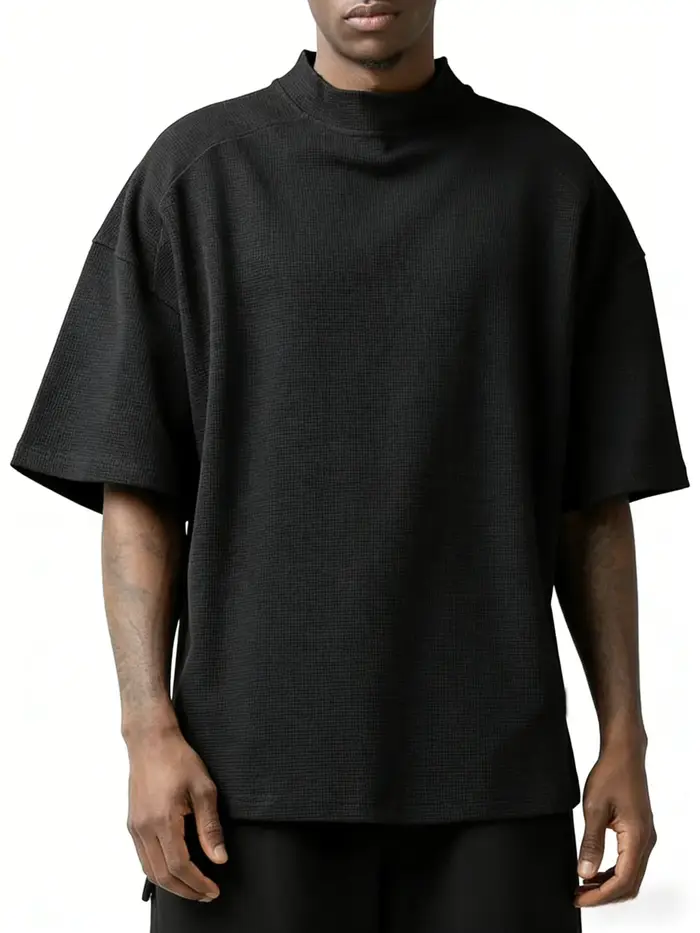 T-shirt à col roulé à manches courtes pour hommes, mélange de coton léger et respirant, haut décontr