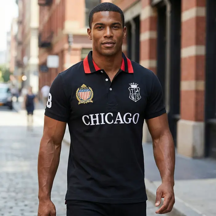 Polo pour homme USA Chicago à manches courtes