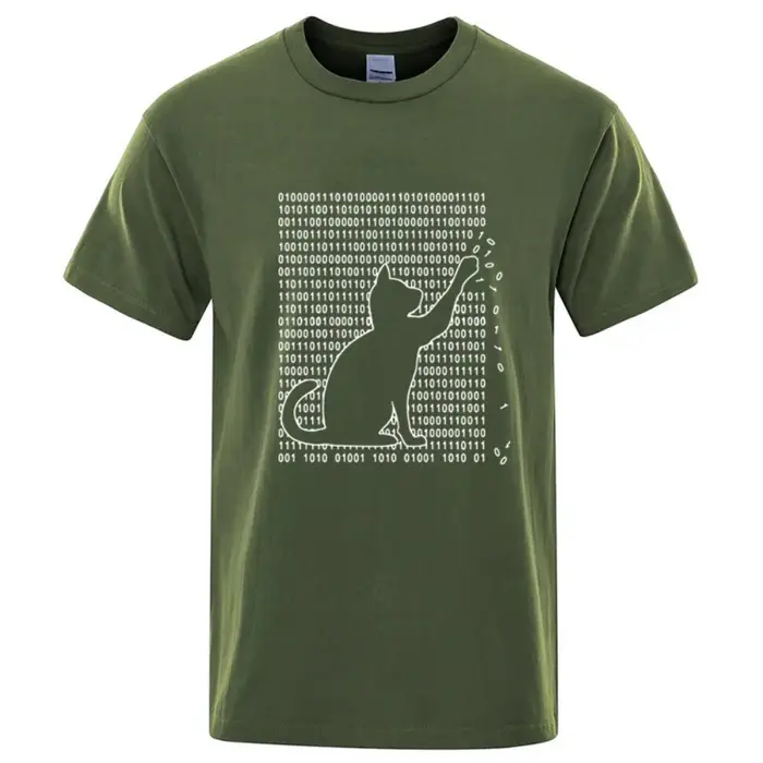 T-shirt en coton avec motif de chat formé par une matrice numérique