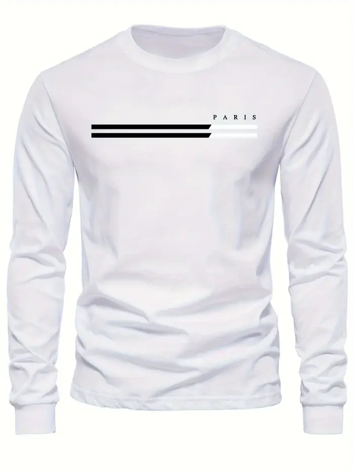 T-shirt à manches longues et col rond pour homme, 100% pur coton, ample, confortable, décontracté, i