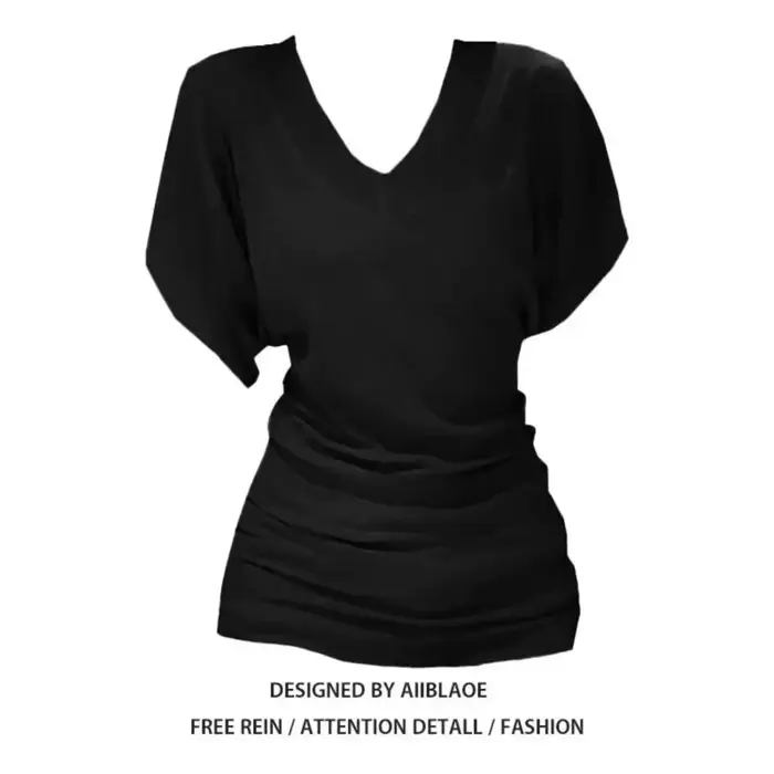 T-shirt décontracté chic à col en V profond et manches chauve-souris