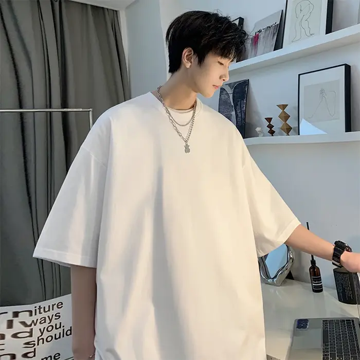 Hommes été Super doux blanc T-Shirt à manches courtes coton blanc Streetwear basique décontracté T-S