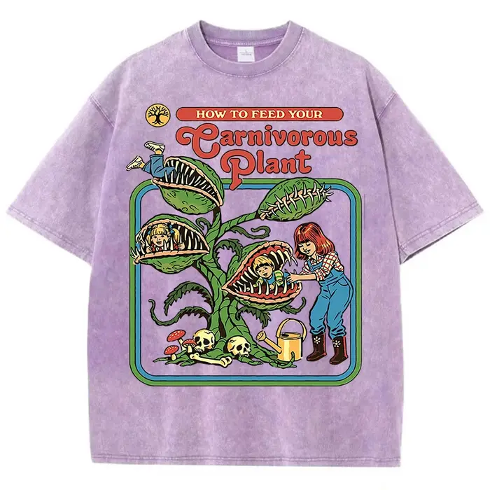 T-Shirts délavés à motif de plante pour hommes, en coton respirant, décontracté, doux, confortable, 