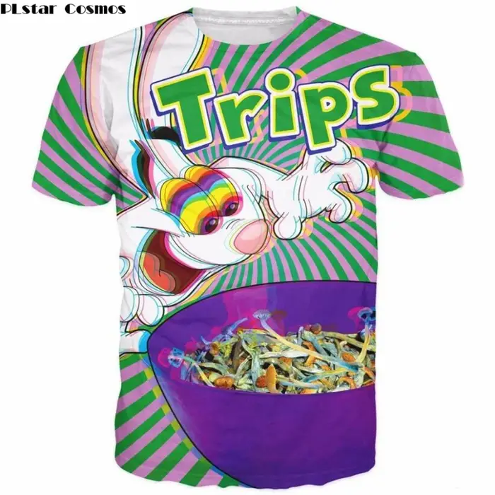 PLstar Cosmos 2025 nouvelle mode t-shirt trippy vibrant Trix lapin psychédélique impression 3D col rond t-shirts hommes