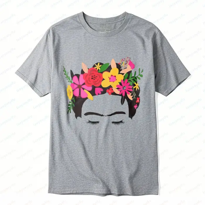 T-shirt graphique Frida Kahlo avec couronne florale pour femme