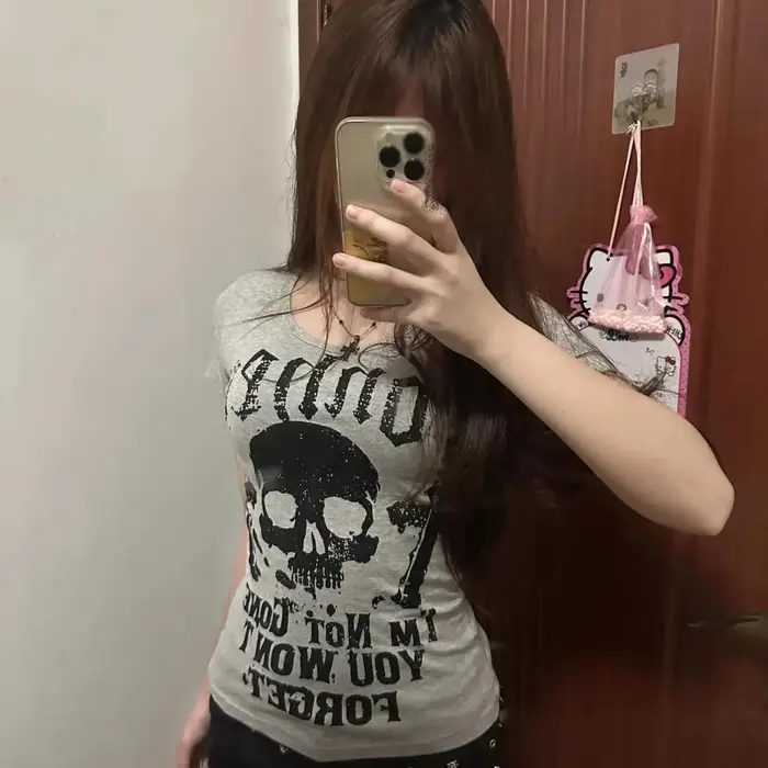 Crâne lettres t-shirt 2025 été imprimer Vintage vêtements américain rétro mince nouveaux T-shirts à 