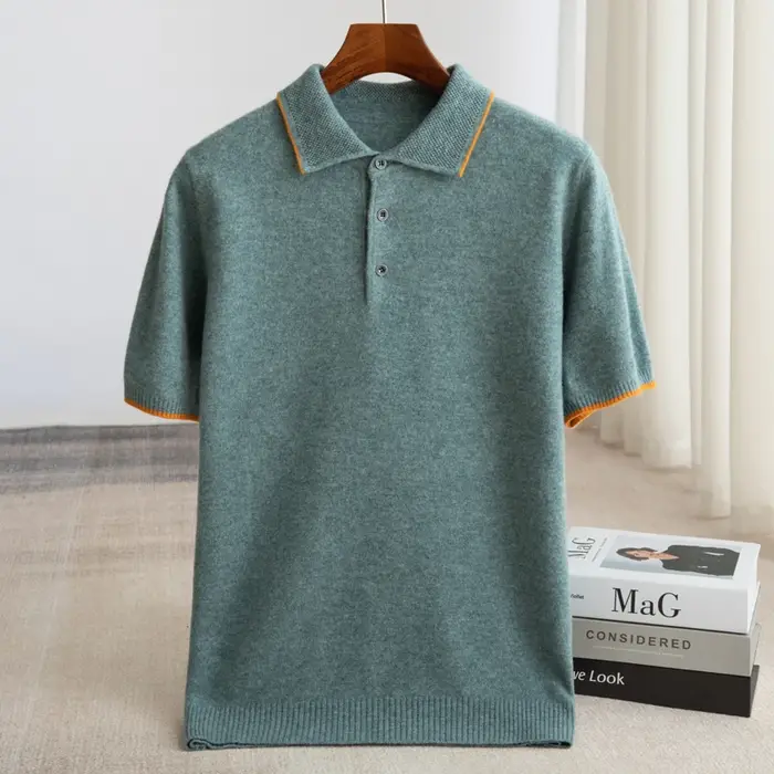Pull à Manches Courtes en Laine Mérinos pour Homme