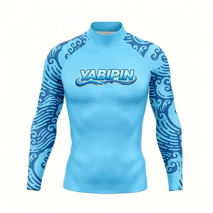 Rashguard à manches longues à séchage rapide pour homme avec col montant – T-shirt de plage anti-UV