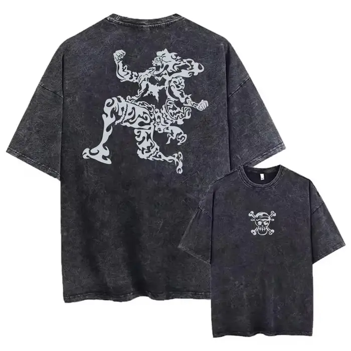 T-shirt unisexe délavé à imprimé graphique anime vintage gothique