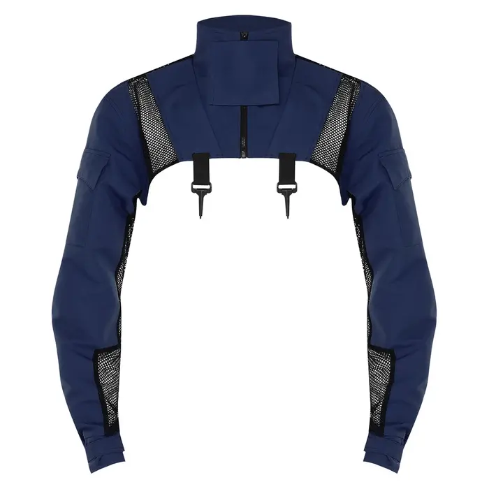 T-shirt court pour homme avec protection d'épaule intégrée, col montant, empiècements en maille, manches longues et poches, pour activités de plein air