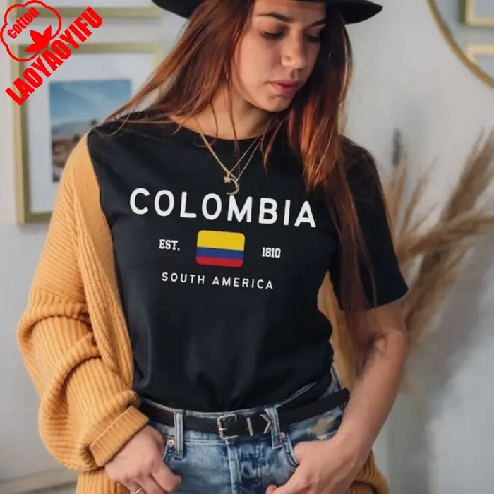 T-shirt Colombie Drapeau Colombien Amérique du Sud Hauts Unisexe Femme Été Manches Courtes Vêtements