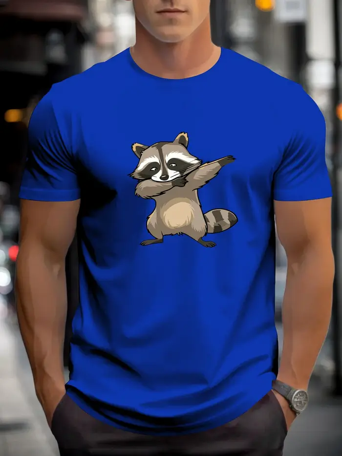 T-shirt pour hommes raton laveur 100 % coton imprimé graphique été col rond
