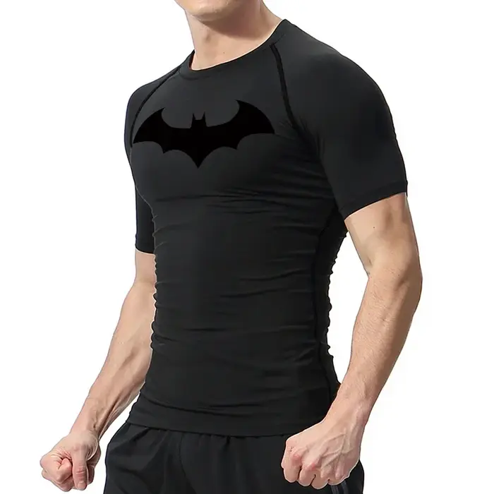 Chauve-souris graphique Compression t-shirts chemises hommes à manches courtes anti-éruption gymnastique entraînement course t-shirt été athlétique séchage rapide hauts mâle